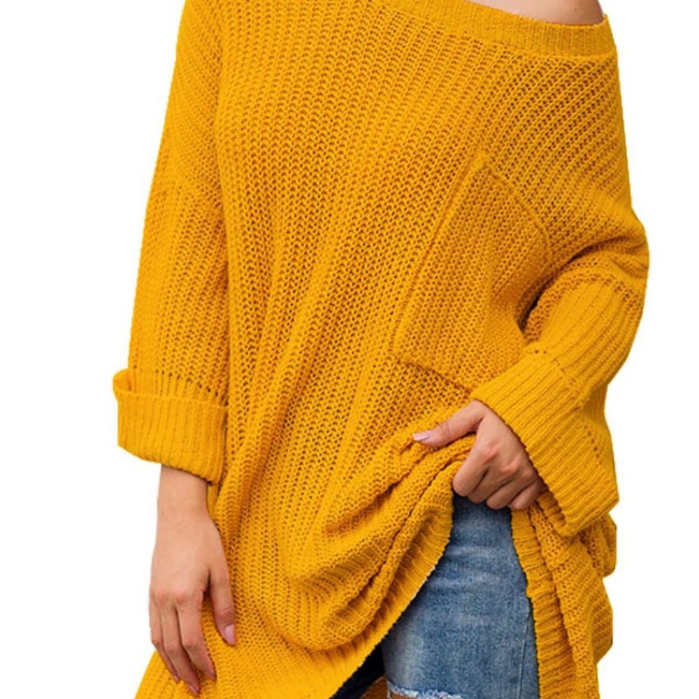 Oversized Round Neck Sweater, Mustard Yellow